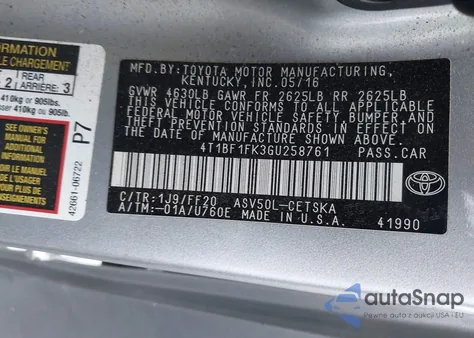 2016 Toyota Camry Se из США, поврежденный, VIN 4T1BF1FK3GU258761